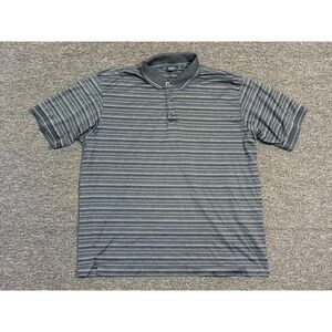 BOSS Hugo Boss Polo Shirt Men's Large Black Gray Striped Golf Casual Made Italy